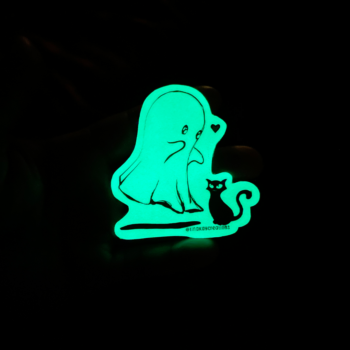 Ghoulishly Glowing Ghosties: Water-Resistant Sticker with Black Cat and Spooky Glow-in-the-Dark Effect