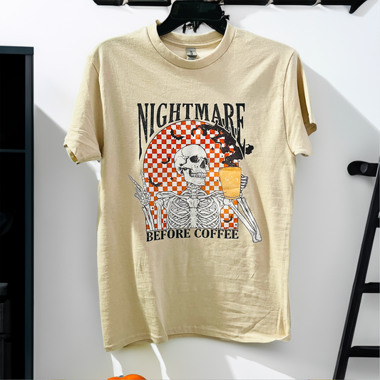 Halloween Vibes: Nightmare Before Coffee Skeleton Unisex Cotton T-Shirt – Spooky Chic Tee with Coffee Lover's Twist