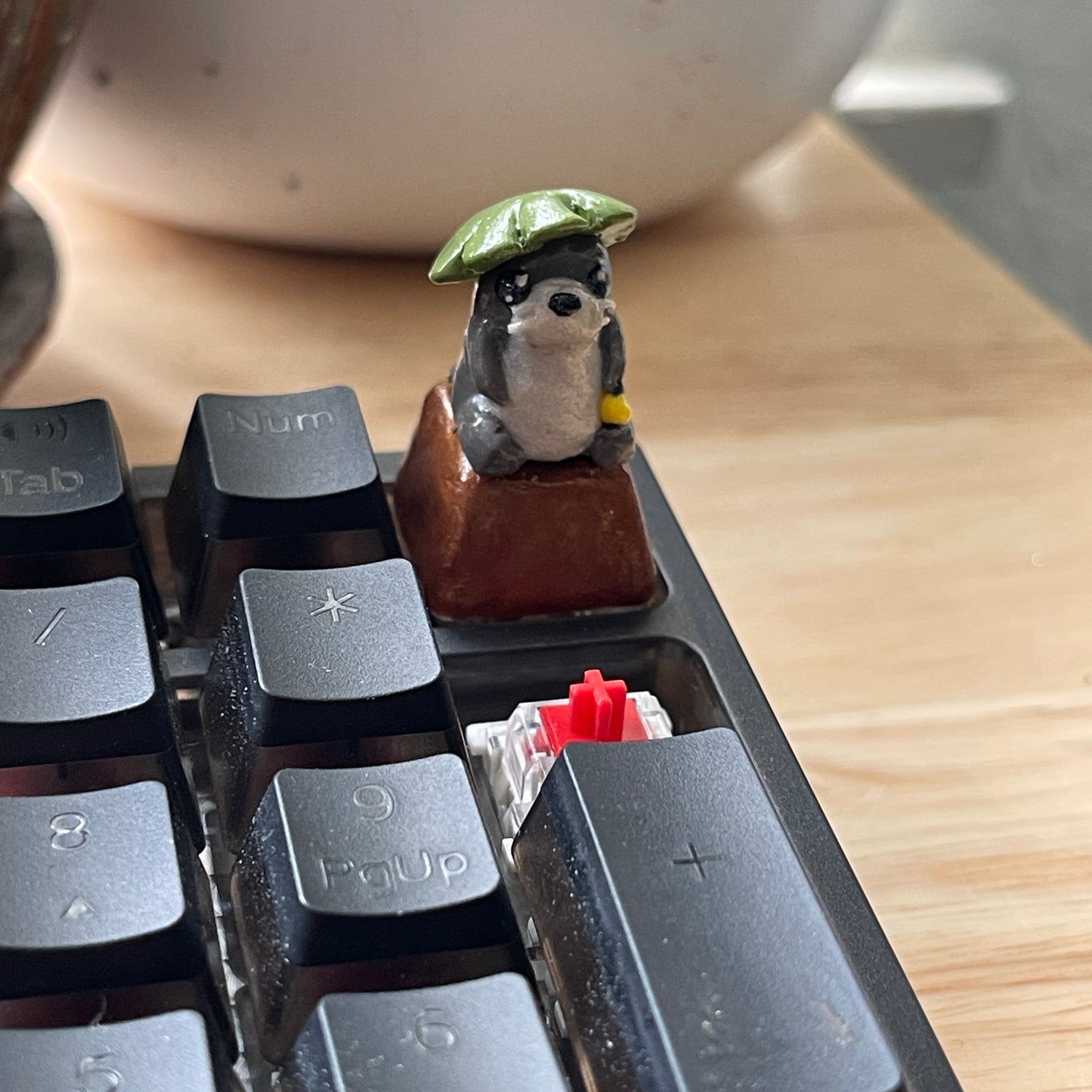 Cute Sea Otter with Lantern Collectible Handmade Clay Figurine Fidget Keycap