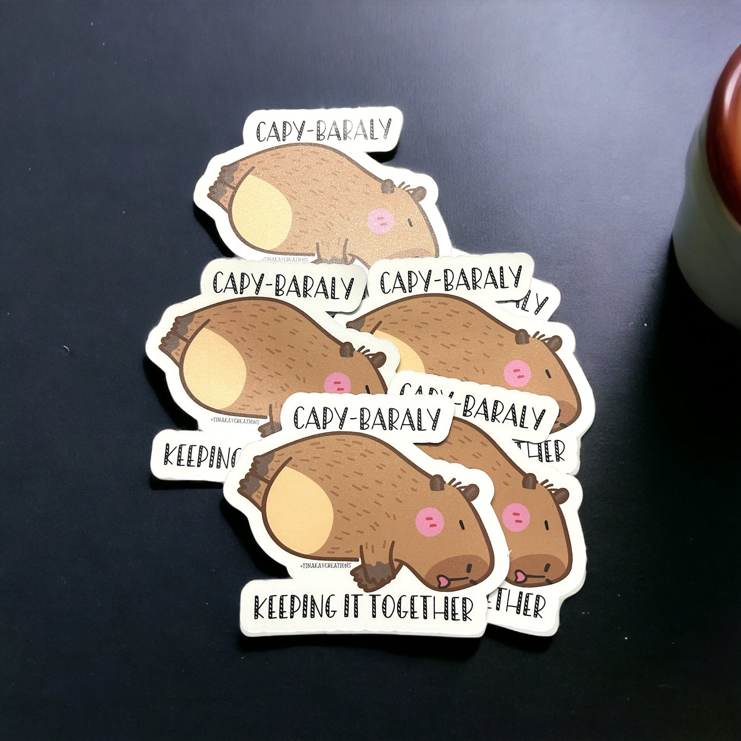 Barely keeping it Together with Capy-baraly Tired Capybara - Matte Vinyl Water Resistant Sticker