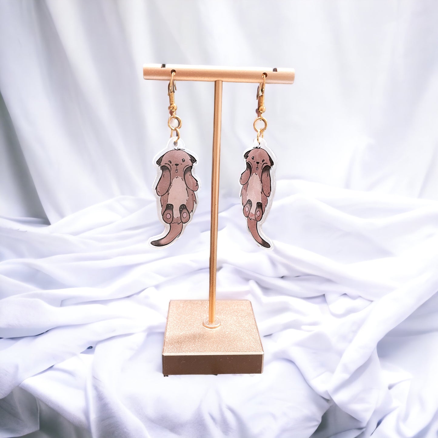 Whimsical Otter Squishy Face: Handmade Resin Dangle Earrings with Floating Charm