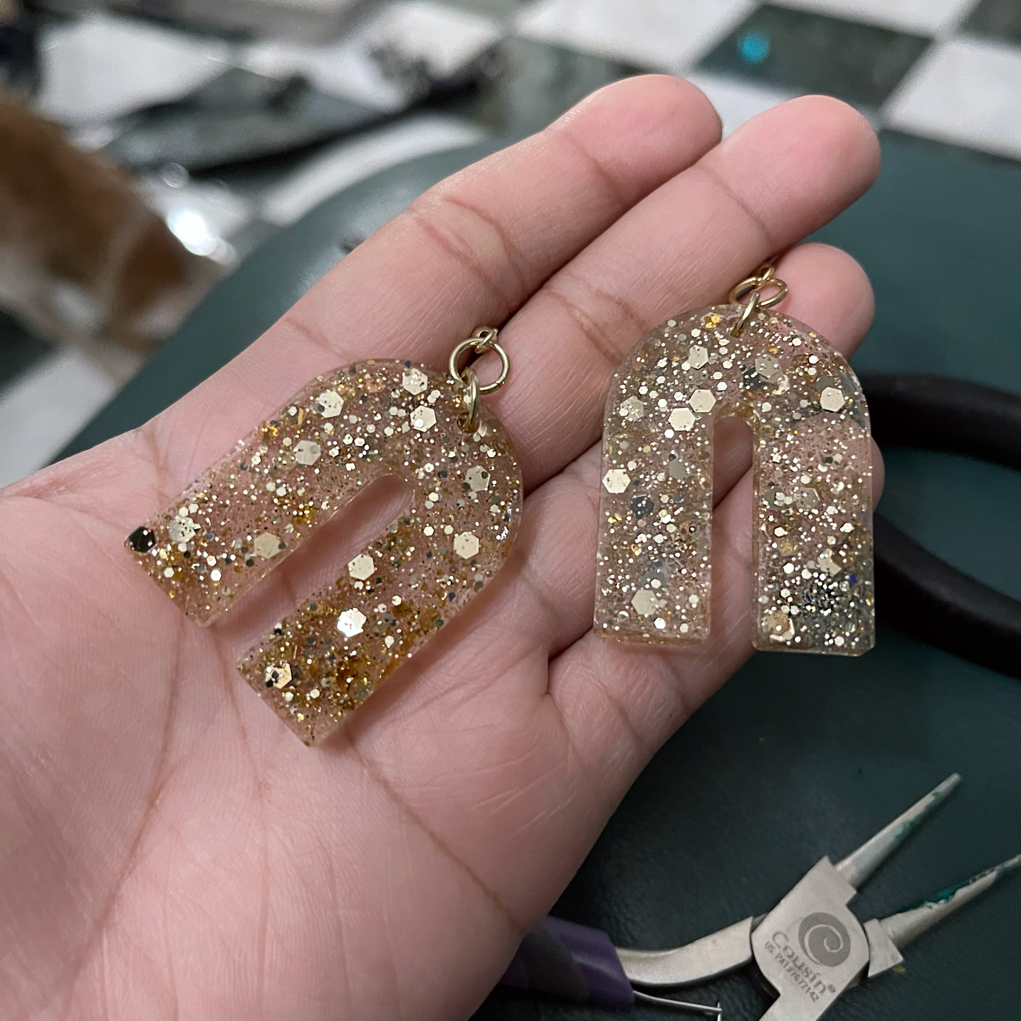 Chunky Gold Glitter Handmade Resin Round Dangle Earrings - TinakayCreations