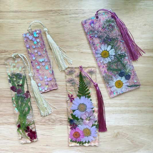 Floral Decorative Clear Resin Handmade Bookmarks with Tassel - TinakayCreations