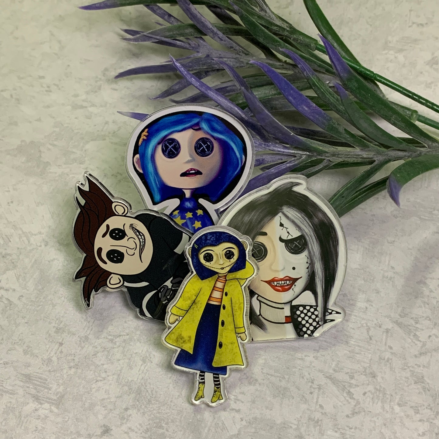 Coraline Acrylic Pins Other Mother Wybie Doll Halloween Trading Pins Collectible Pins Set - TinakayCreations
