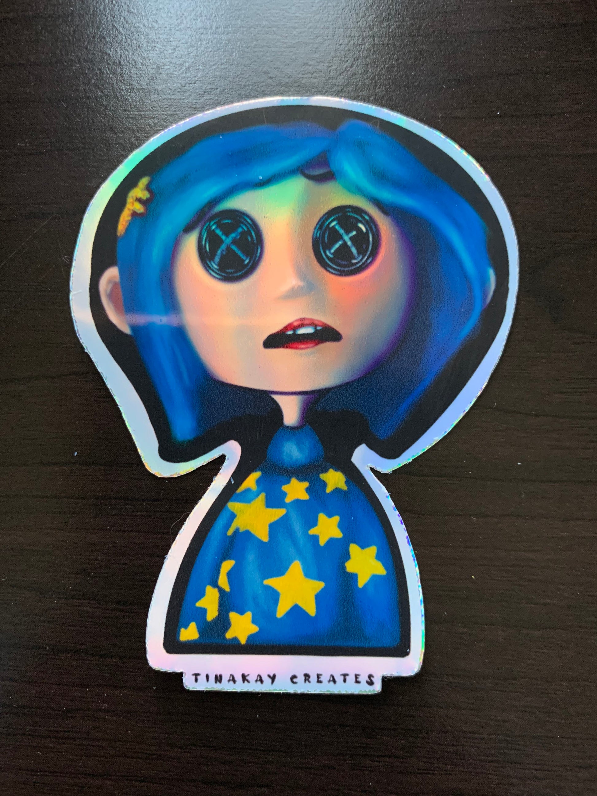 Holographic Coraline Button Eyes Art Sticker Decor - TinakayCreations