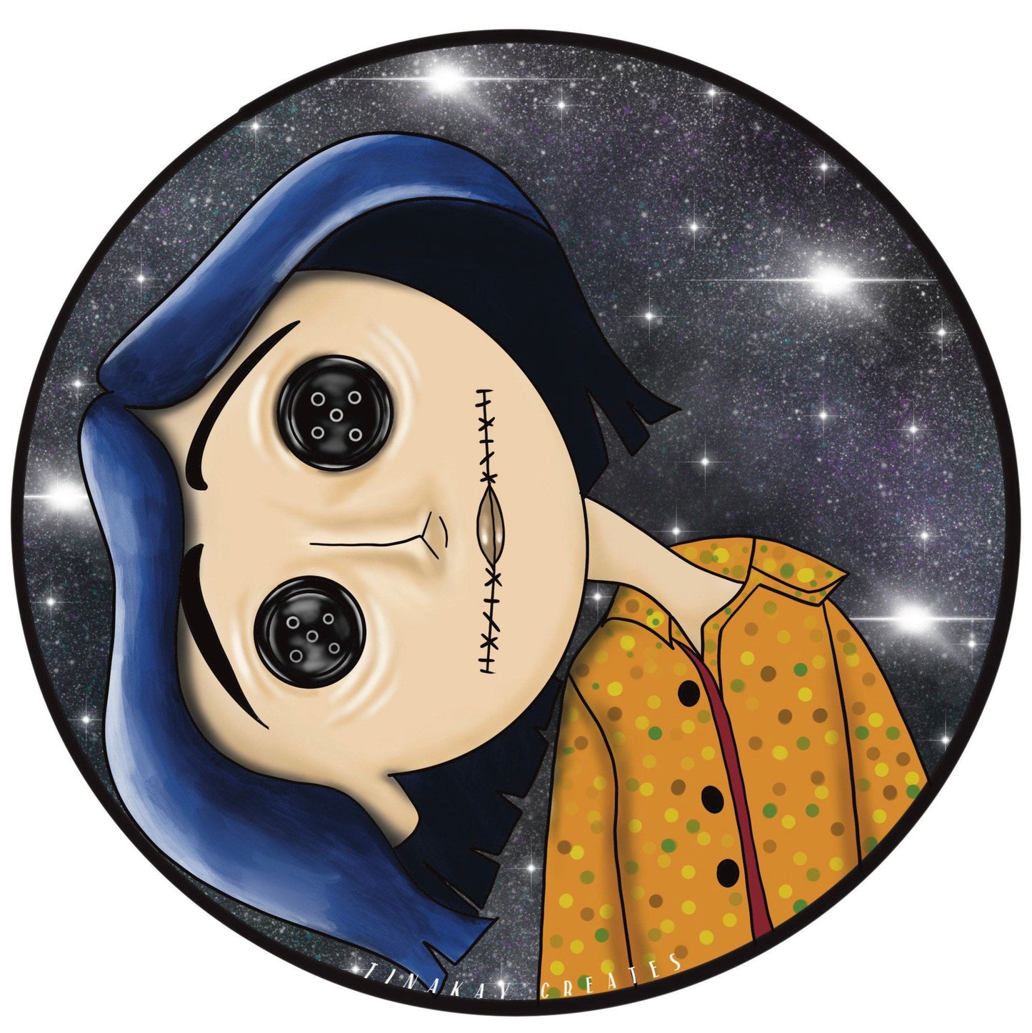Coraline Button Eyes Head Tilting Weatherproof Sticker - TinakayCreations