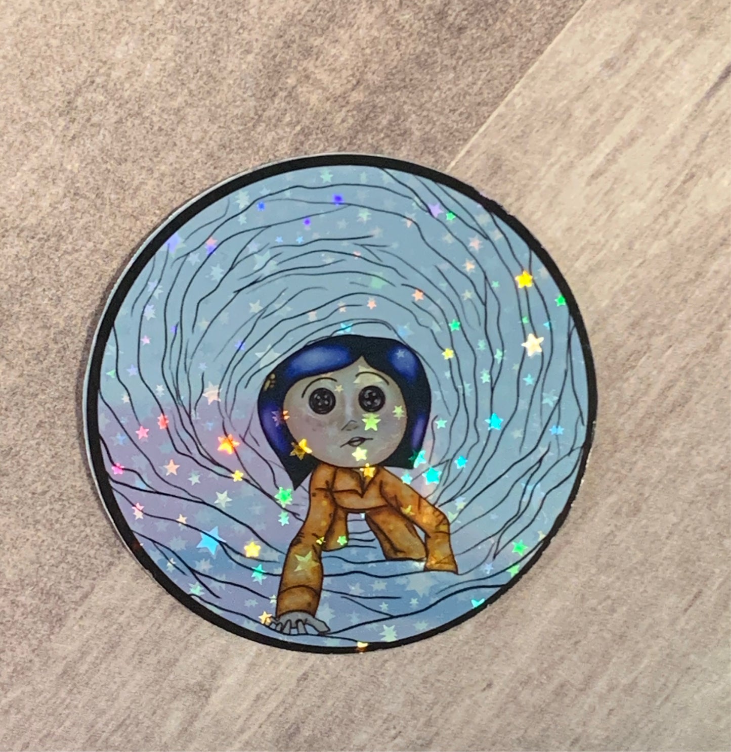 Holographic Coraline Button Eyes In Tunnel Sticker - TinakayCreations