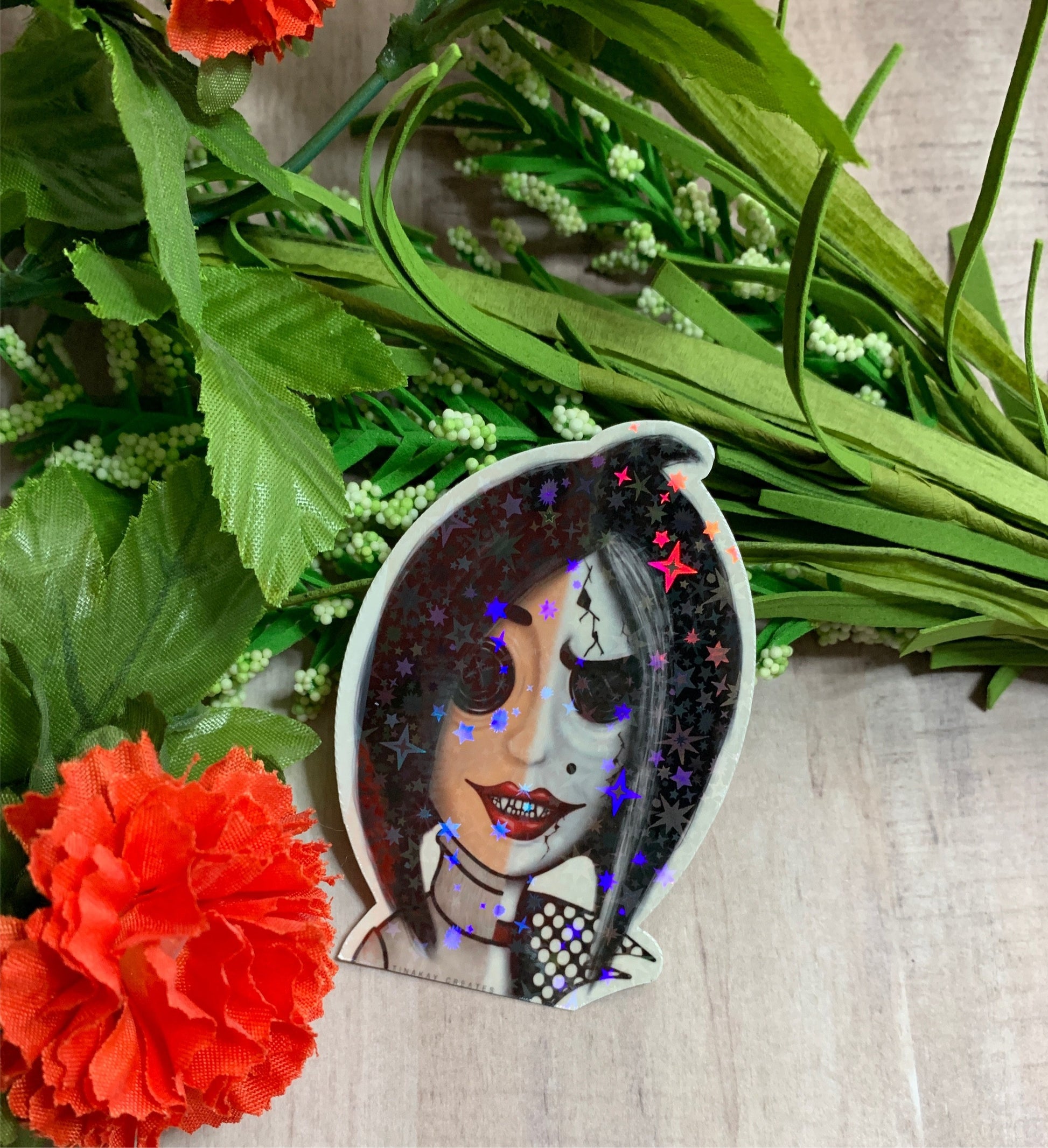 The Other Mother Two-Faced Coraline Holographic Sticker 2.5" - TinakayCreations