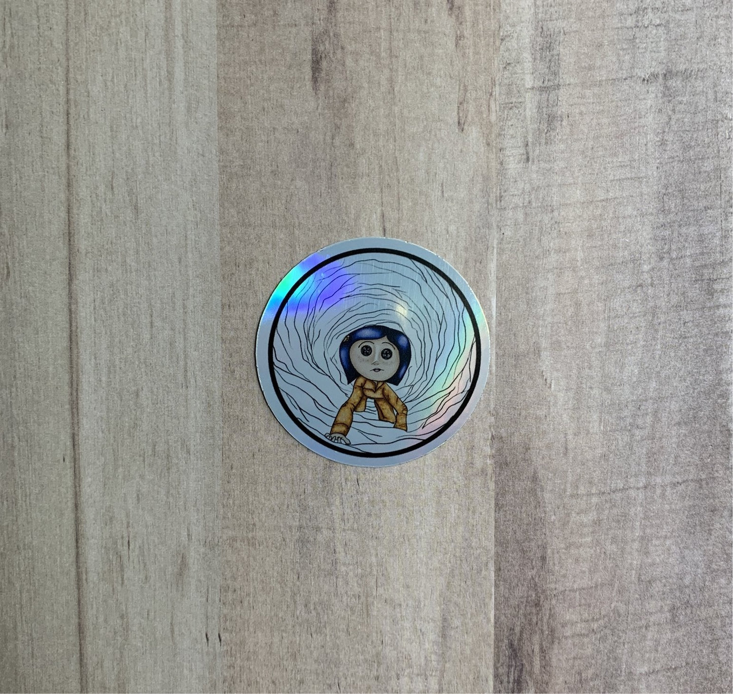 Holographic Coraline Button Eyes In Tunnel Sticker - TinakayCreations