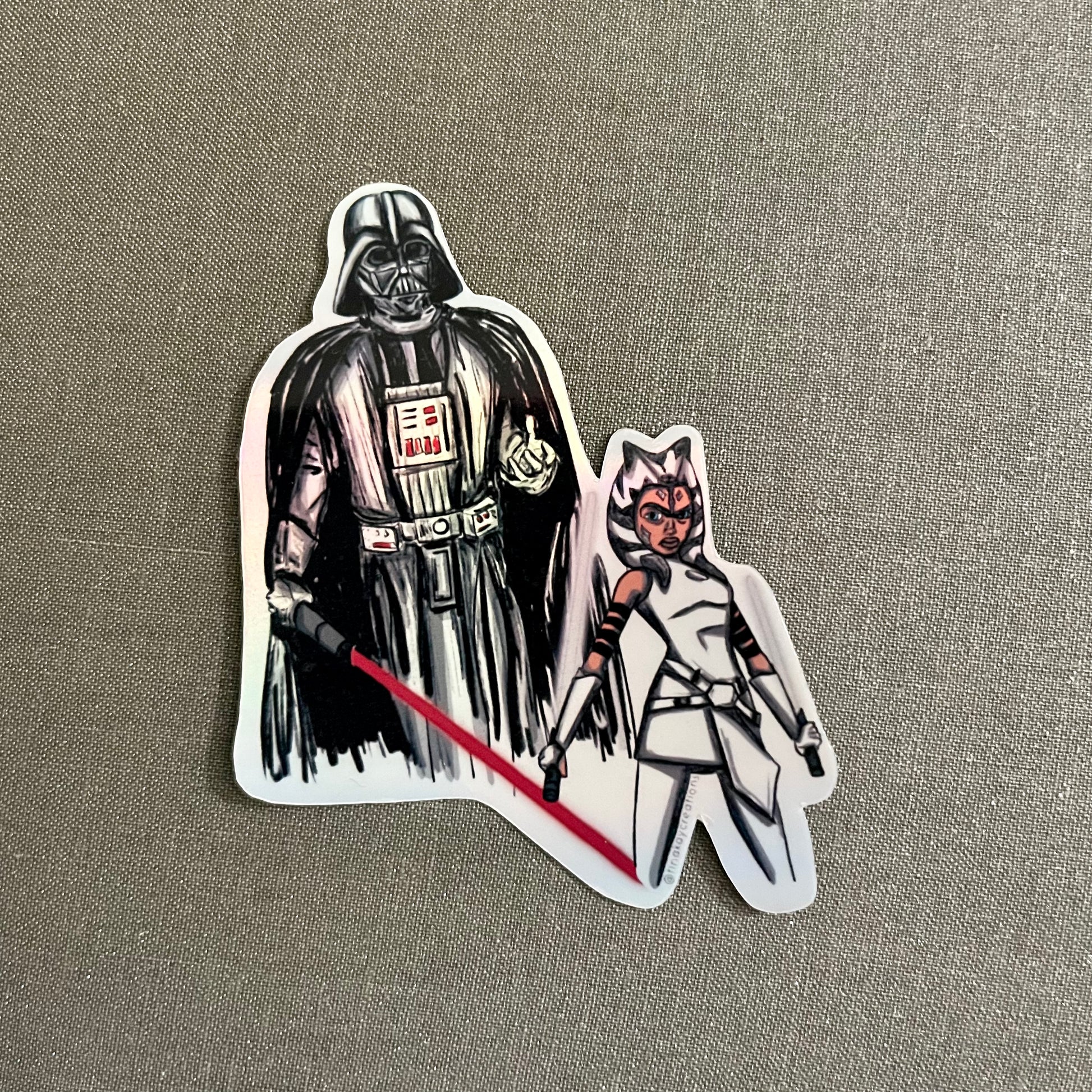 Holographic Star Wars Darth Vader Ahsoka Water Resistant Cut Sticker - TinakayCreations