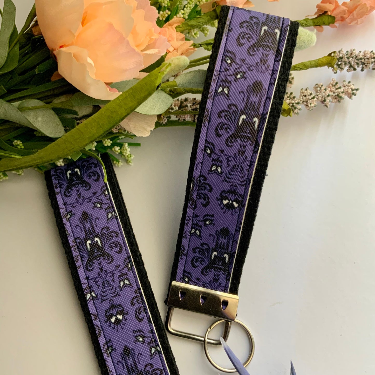 Haunted Mansion Wallpaper Disney Faux Leather Print Wristlet Keychain for Keys, Wallets, Clutches - TinakayCreations