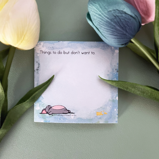 Tired Mouse Eating Cheese Things To Do Stationary Post it Sticky Note pads - TinakayCreations